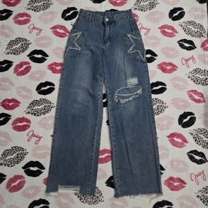 Baggy Blue Jeans With Star Desing On Pockets
